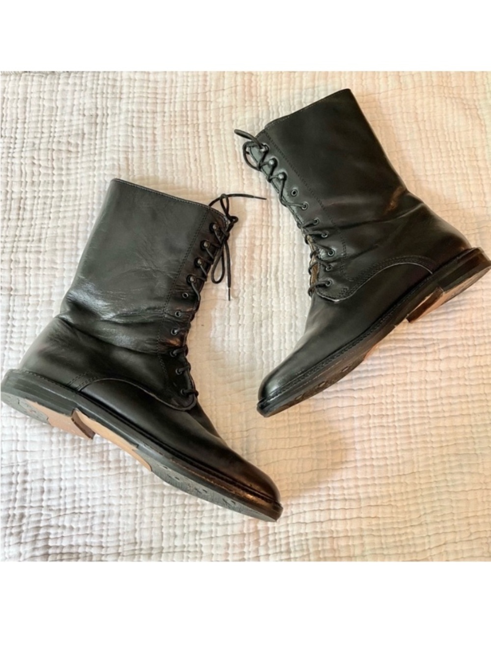 Vintage Kenneth Cole 90s Black Leather Lace-Up Biker Moto Boots Y2K